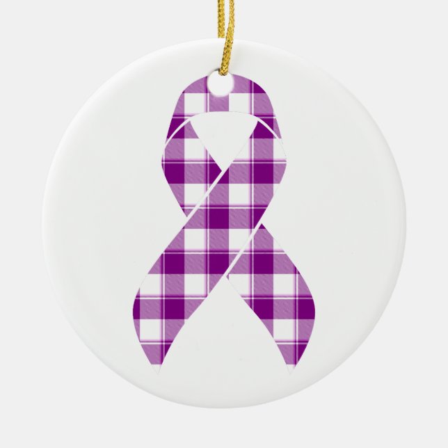 Pancreatic Cancer Awareness Plaid Purple Ribbon Julgransprydnad Keramik (Framsidan)
