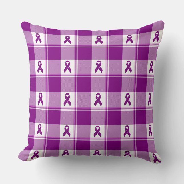 Pancreatic Cancer Awareness Plaid Purple Ribbon Kudde (Framsida)