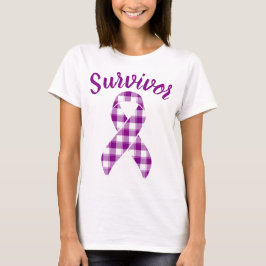 Pancreatic Cancer Survivor Plaid Purple Ribbon T Shirt