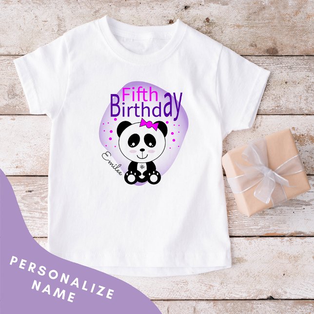Panda 5:e födelsedag Girls Tshirt (Lila) T Shirt (Skapare uppladdad)