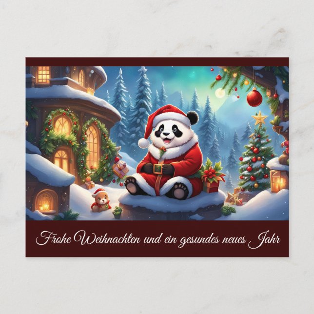 Panda als Weihnachtsmann verkleidet 2 b Vykort (Framsida)