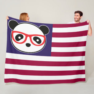 Panda American Flagga Panda Bear US Flagga Theme Fleecefilt