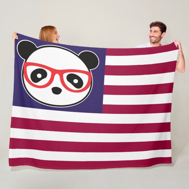 Panda American Flagga Panda Bear US Flagga Theme Fleecefilt (På plats)