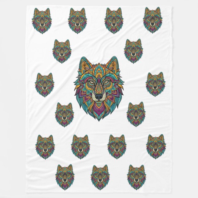 Panda and Abstract Wolf Art Big Size Blanket – Mod Fleecefilt (Framsidan)