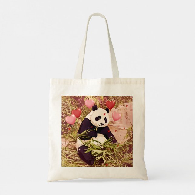 Panda and hearts tote bag tygkasse (Baksida)