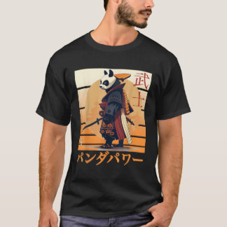 Panda Anime Samurai Ninja och japansk skrift T Shirt