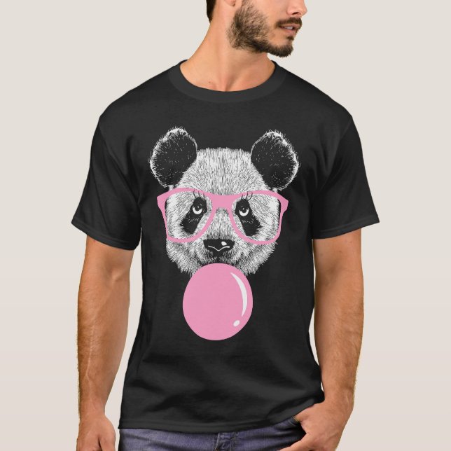 Panda Ansikte äter gummi och gör en tubbläck. T Shirt (Framsida)
