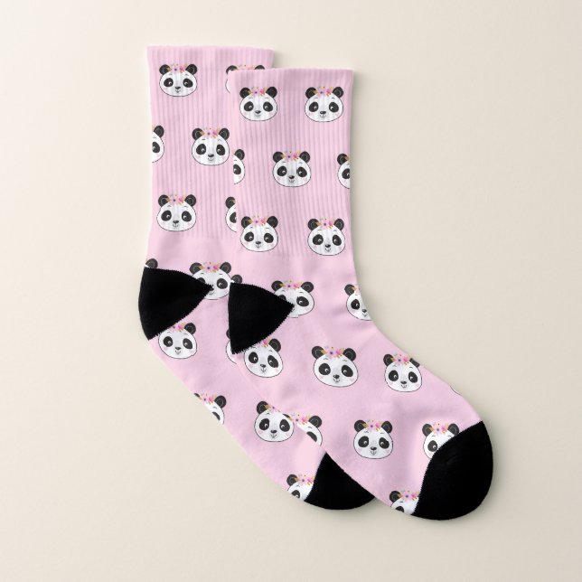 Panda Ansikte Cute Rosa Mönster Strumpor (Par)