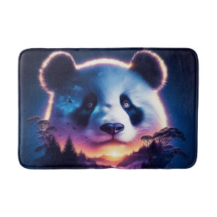 Panda Ansikte med Surreal Forest och Sunset Badrumsmatta
