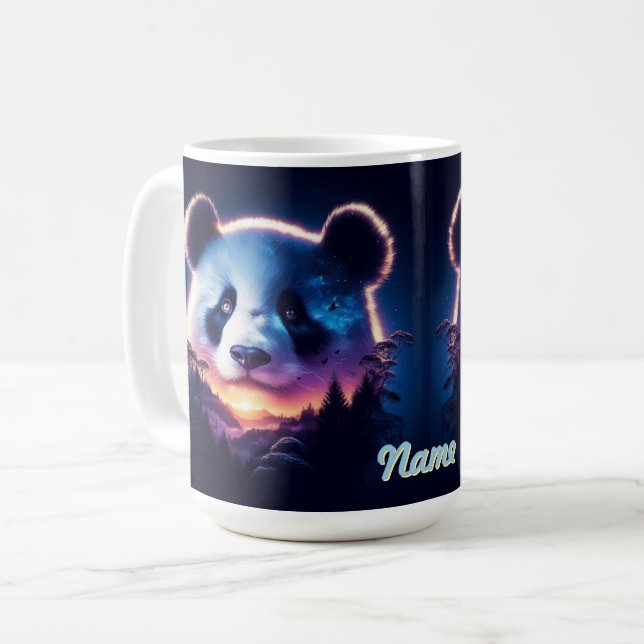 Panda Ansikte med Surreal Forest och Sunset Kaffemugg (Framsida vänster)