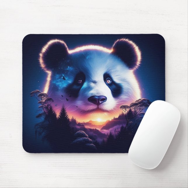 Panda Ansikte med Surreal Forest och Sunset Musmatta (Med mus)