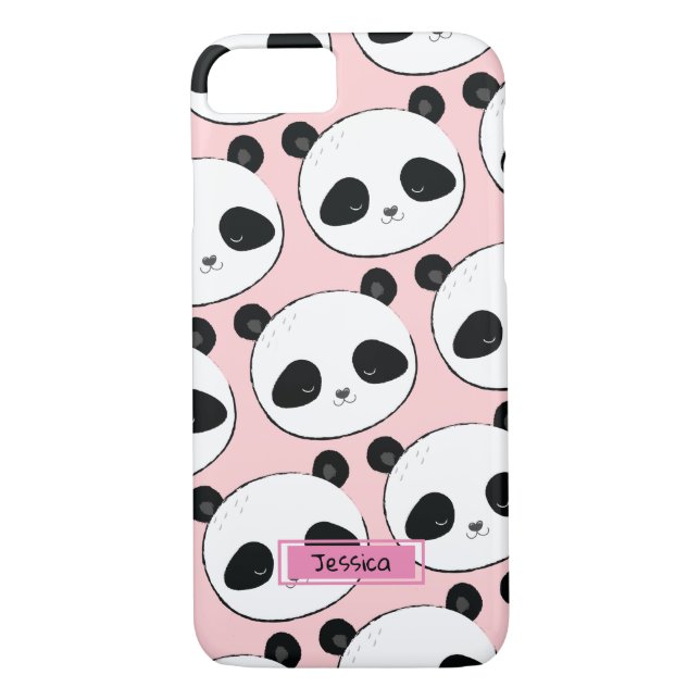 Panda Ansikte Mönster Rosa Anpassat namn Case-Mate iPhone Skal (Baksida)