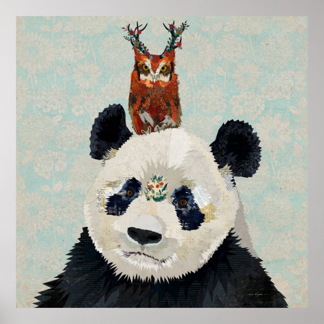 PANDA & ANTLER BLOMMIGT UGGLA POSTER (Framsidan)