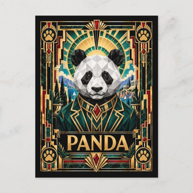Panda, Art Deco Wildlife Vykort (Framsida)