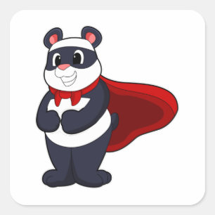Panda as Hero with Mask & Cape Fyrkantigt Klistermärke