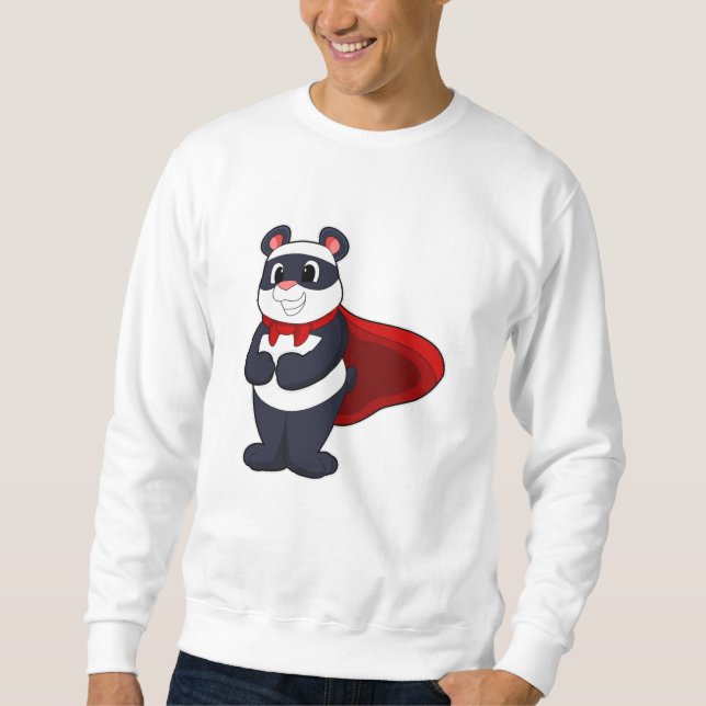 Panda as Hero with Mask & Cape Lång Ärmad Tröja (Framsida)