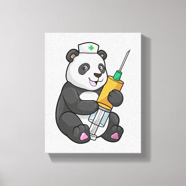 Panda as Nurse with Syringe Canvastryck (Framsida)