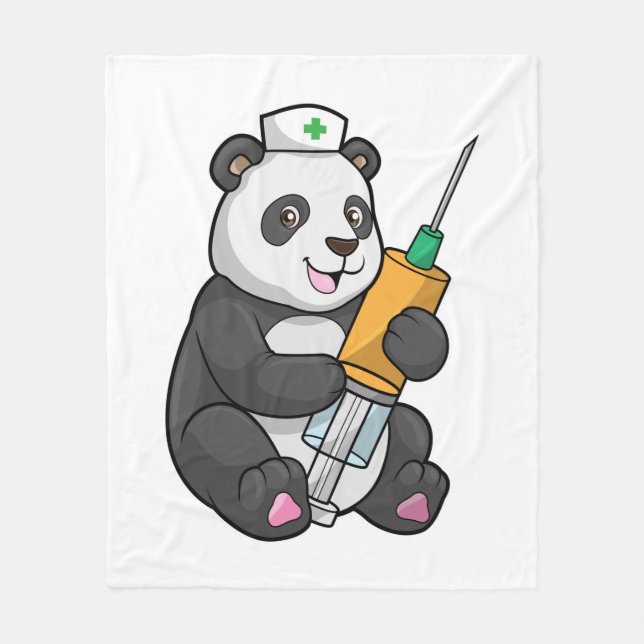 Panda as Nurse with Syringe Fleecefilt (Framsidan)