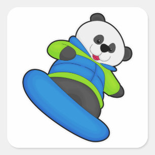 Panda as Snowboarder med Snowboard Fyrkantigt Klistermärke