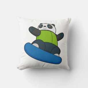 Panda as Snowboarder med Snowboard Kudde