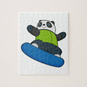 Panda as Snowboarder med Snowboard Pussel