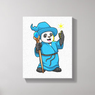 Panda as Wizard med Magic trollspö Canvastryck