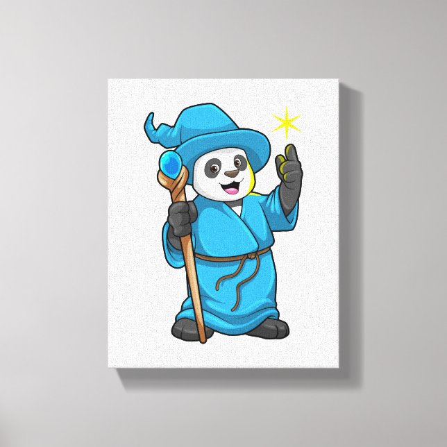 Panda as Wizard med Magic trollspö Canvastryck (Framsida)