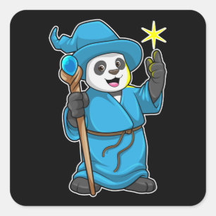 Panda as Wizard med Magic trollspö Fyrkantigt Klistermärke