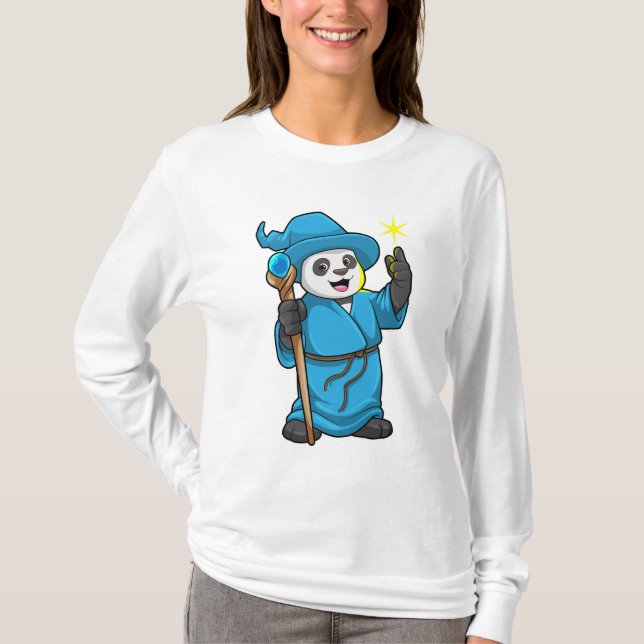 Panda as Wizard med Magic trollspö T Shirt (Framsida)