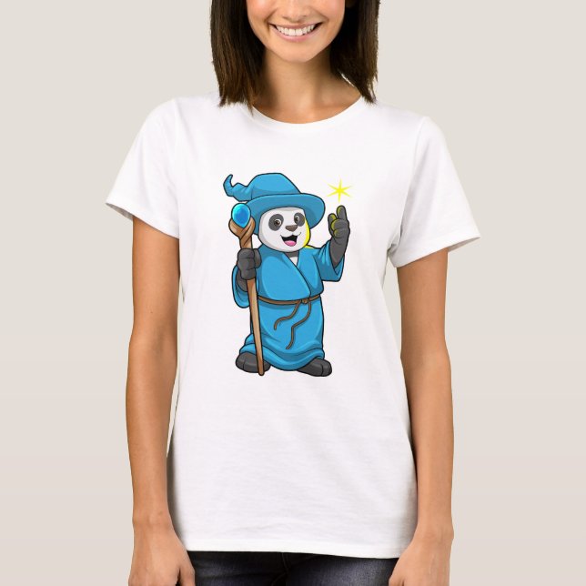 Panda as Wizard med Magic trollspö T Shirt (Framsida)