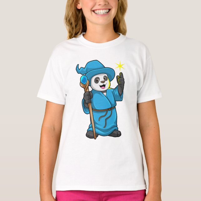 Panda as Wizard med Magic trollspö T Shirt (Framsida)