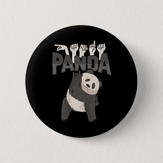Panda Asl Hand Gesture Döv Hearing Loss Awareness Knapp (Framsida)