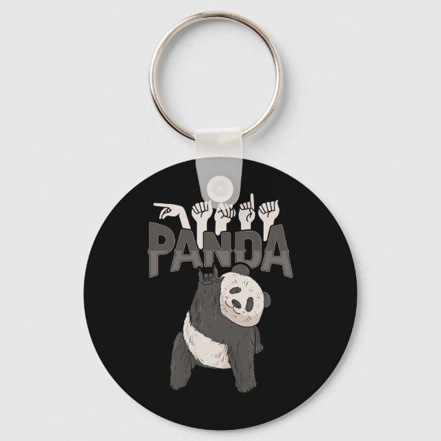 Panda Asl Hand Gesture Döv Hearing Loss Awareness Nyckelring (Framsida)