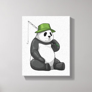 Panda at Fishing with Fishing Rod Canvastryck