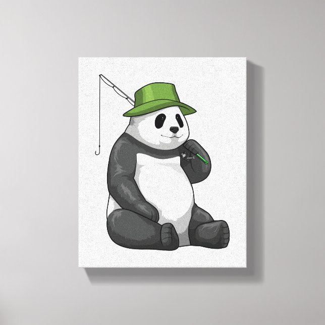 Panda at Fishing with Fishing Rod Canvastryck (Framsida)