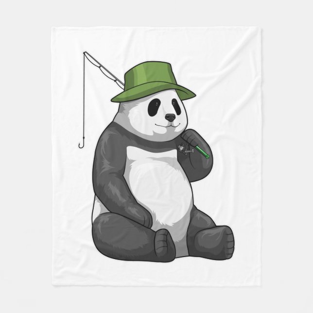 Panda at Fishing with Fishing rod Fleecefilt (Framsidan)