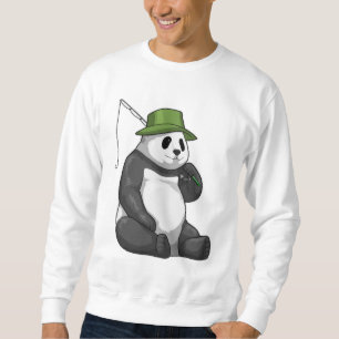 Panda at Fishing with Fishing Rod Lång Ärmad Tröja