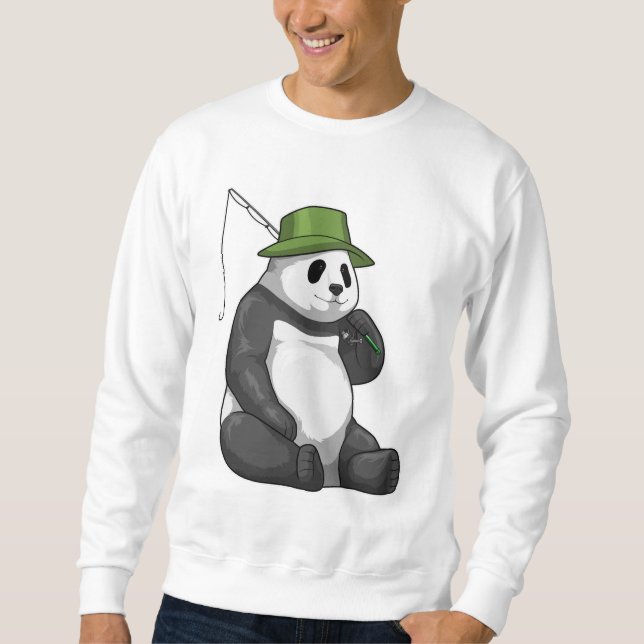 Panda at Fishing with Fishing Rod Lång Ärmad Tröja (Framsida)