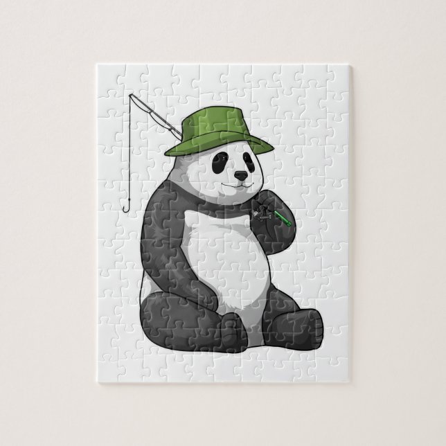 Panda at Fishing with Fishing Rod Pussel (Vertikal)