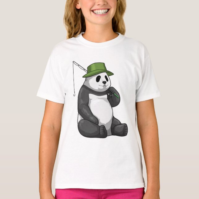 Panda at Fishing with Fishing Rod T Shirt (Framsida)