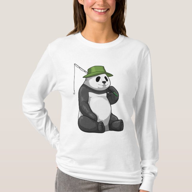 Panda at Fishing with Fishing Rod T Shirt (Framsida)
