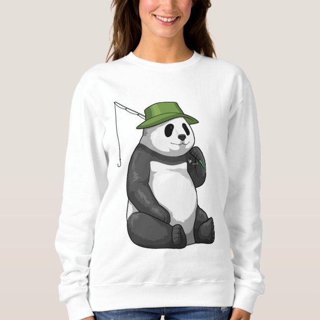 Panda at Fishing with Fishing Rod T Shirt (Framsida)