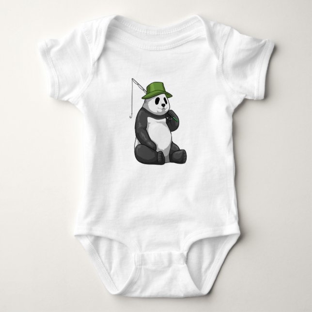 Panda at Fishing with Fishing Rod T Shirt (Framsida)