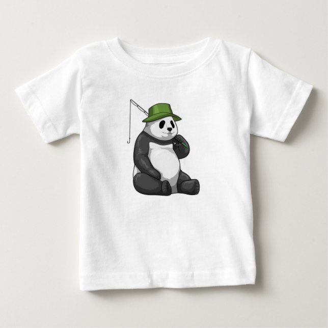 Panda at Fishing with Fishing Rod T Shirt (Framsida)