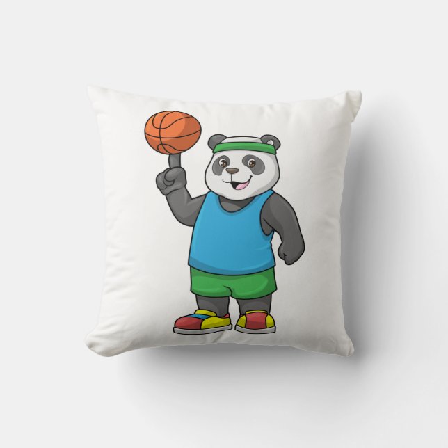 Panda at Sports with Basketball Kudde (Framsida)