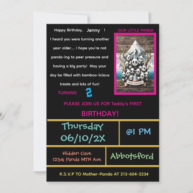 Panda Äventyr: Födelsedagsfest! Inbjudningar (Framsida)
