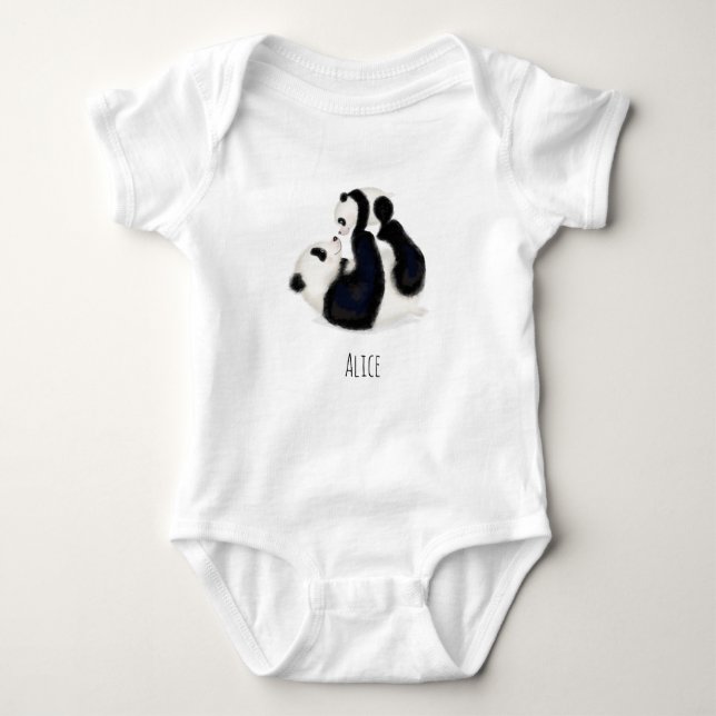 Panda baby 1-biet-kroppsdräkt med baby namn t shirt (Framsida)