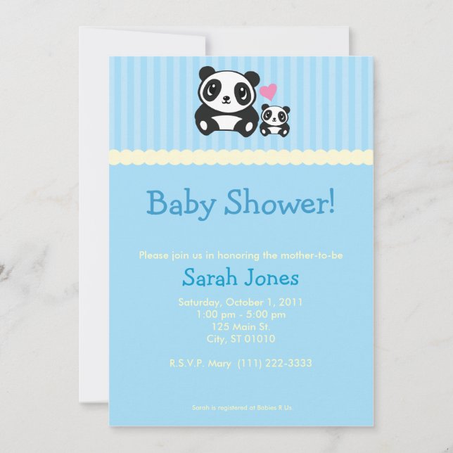 Panda Baby Shower - blå Inbjudningar (Framsida)