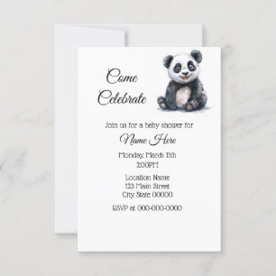 Panda Baby Shower för enkel vattenfärg Inbjudningar