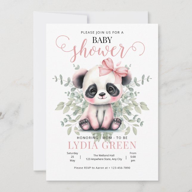 Panda Baby Shower grönska Flicka baby shower Inbjudningar (Framsida)
